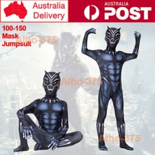 Kids Boys Black Panther Cosplay Costume Superhero Christmas Party Jumpsuit Mask
