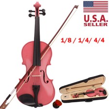 4/4 1/4 1/8 Size Basswood Acoustic Violin Pink W/ Case Bow Rosin for Beginner