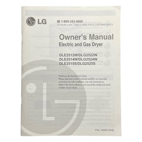 LG Electric and Gas Dryer Owner's Manual DLE2512W/DLG2522W, 24W, 25S eBay