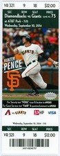 2014 Giants vs Diamondbacks Ticket: 4 Giants pitchers combined on 2-hit Shut Out
