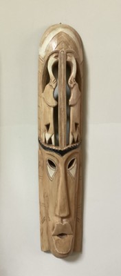 Massive 39'' T VTG African Wooden Carved Mask Wall Decor, Face & Elephant Carving