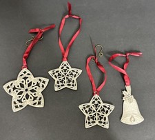 3 Longaberger Christmas Pewter Star Ornaments and 1 Bell Holiday Tree Decor