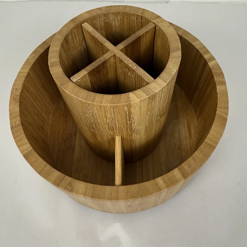 BAMBOO WOODEN LAZY SUSAN COUNTERTOP TURNTABLE SILVERWARE MAKEUP ETC MULTI USE - Image 4 of 4