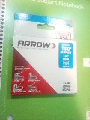 Arrow T50 Staples '',1/4'''' Full Box 1250 Count  