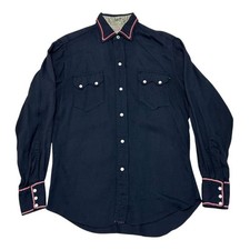 Vintage 50s HbarC Rayon Gabardine Western Shirt Black M USED item from JAPAN