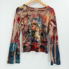 Vintage Clio Velvet Top Medium Fairy Grunge Colorful Bell Sleeve Whimsigoth Boho
