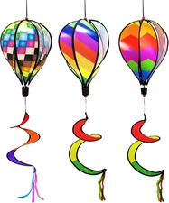 3Pcs Hot Air Balloon Wind Spinner Rainbow Garden Pinwheels Whirligigs Wind Spinn