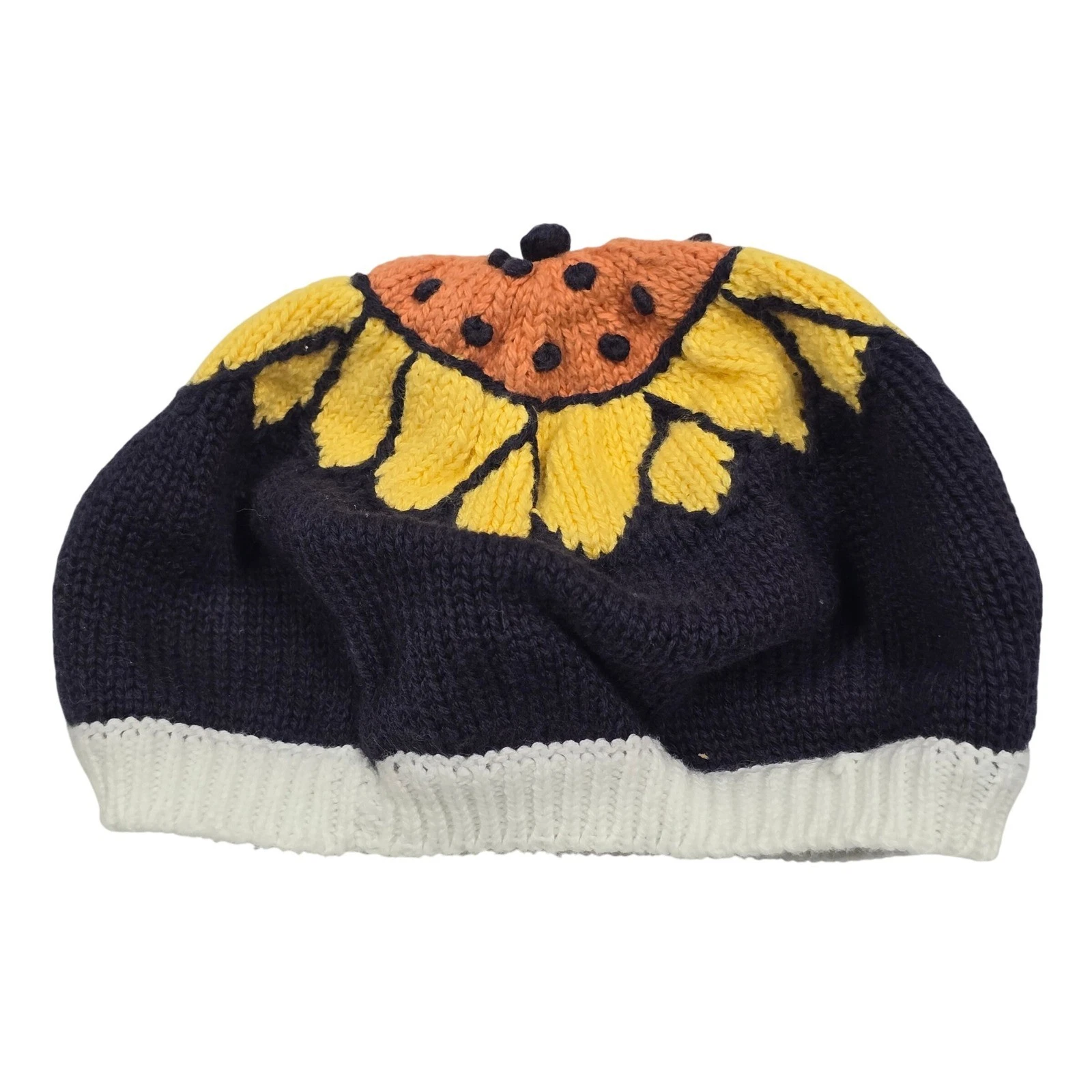 Gymboree Baby Beanie Beret Hat Sunflower Fields Sweater Knit 0-6 M Cotton 2003