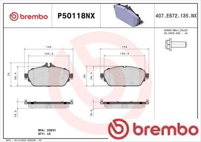 Brembo P50118NX Bremsbelagsatz für Scheibenbremse Bremsbelagsatz 