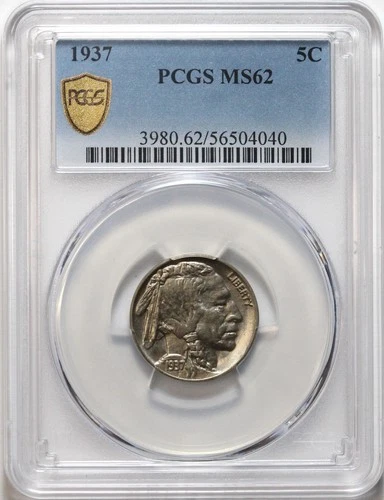 1937 5c Buffalo Nickel PCGS MS62 - Great Luster - Nice Example