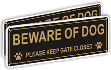  2 Pack Beware of Dog Signs for Fence, Heavy-duty Metal Please Keep Gate Clo...