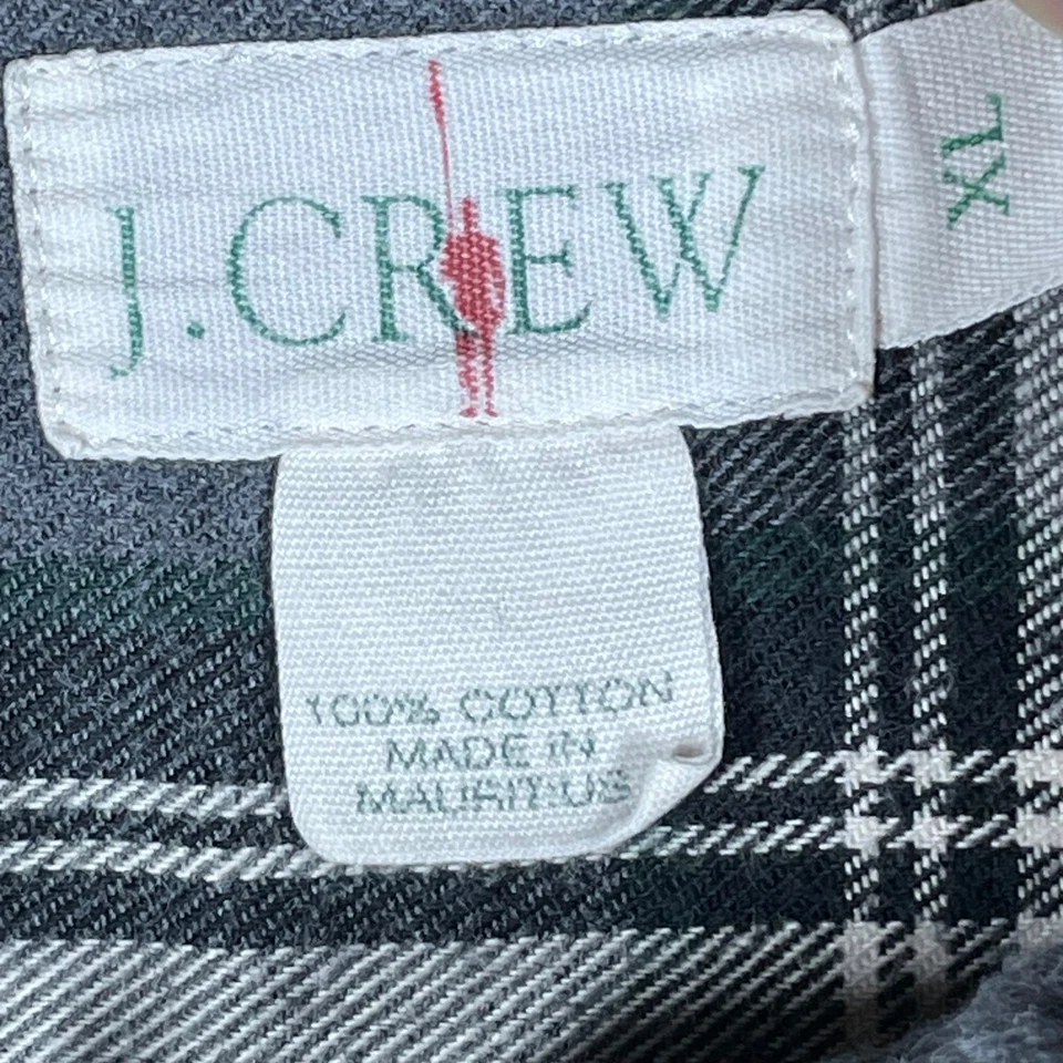 J. Camisa informal de franela a cuadros con botones para hombre XL verde gris blanco algodón Foto 3 de 4