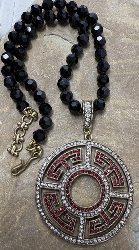 VTG Heidi Daus Red & Clear Rhinestone Black Crystal Bead Deco Style Necklace
