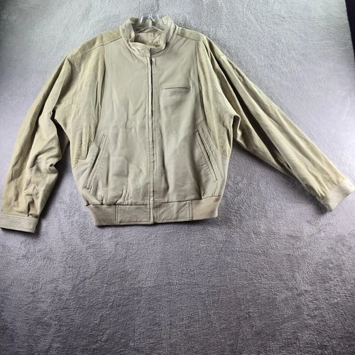 Bally Leather Jacket Mens 40 Beige Bomber Made In Italy Full Zip Lined Pockets - product listing photo