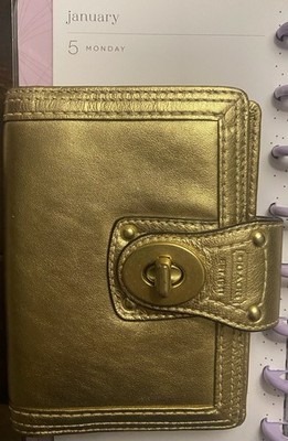 Vintage (2008) Coach Mini Leather Turnlock Agenda in Gold | Viral on TikTok