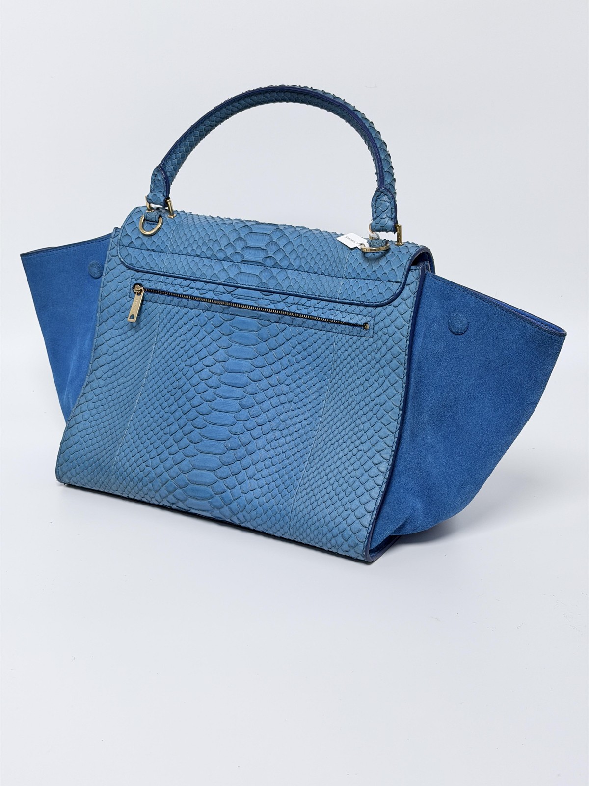 Celine Trapeze Python Handbag Blue Leather Handle… - image 4