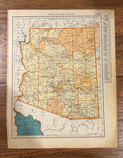 Antique 1937 Map Of Arizona 14  x11  