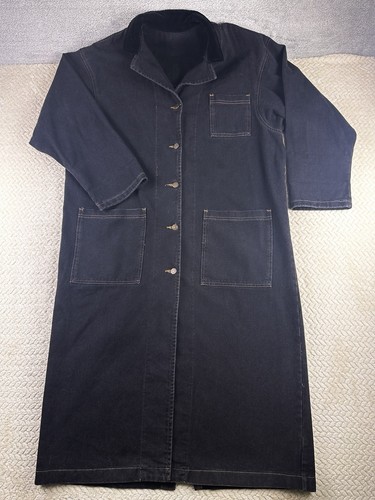 Vintage Lee Duster Chore Coat Mens Large Black Denim Long Workwear Made USA 90s - Picture 2 of 19