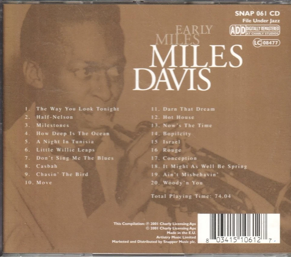 Miles Davis Early Miles CD UK Charly 2001 SNAP061CD - Bild 2 von 3