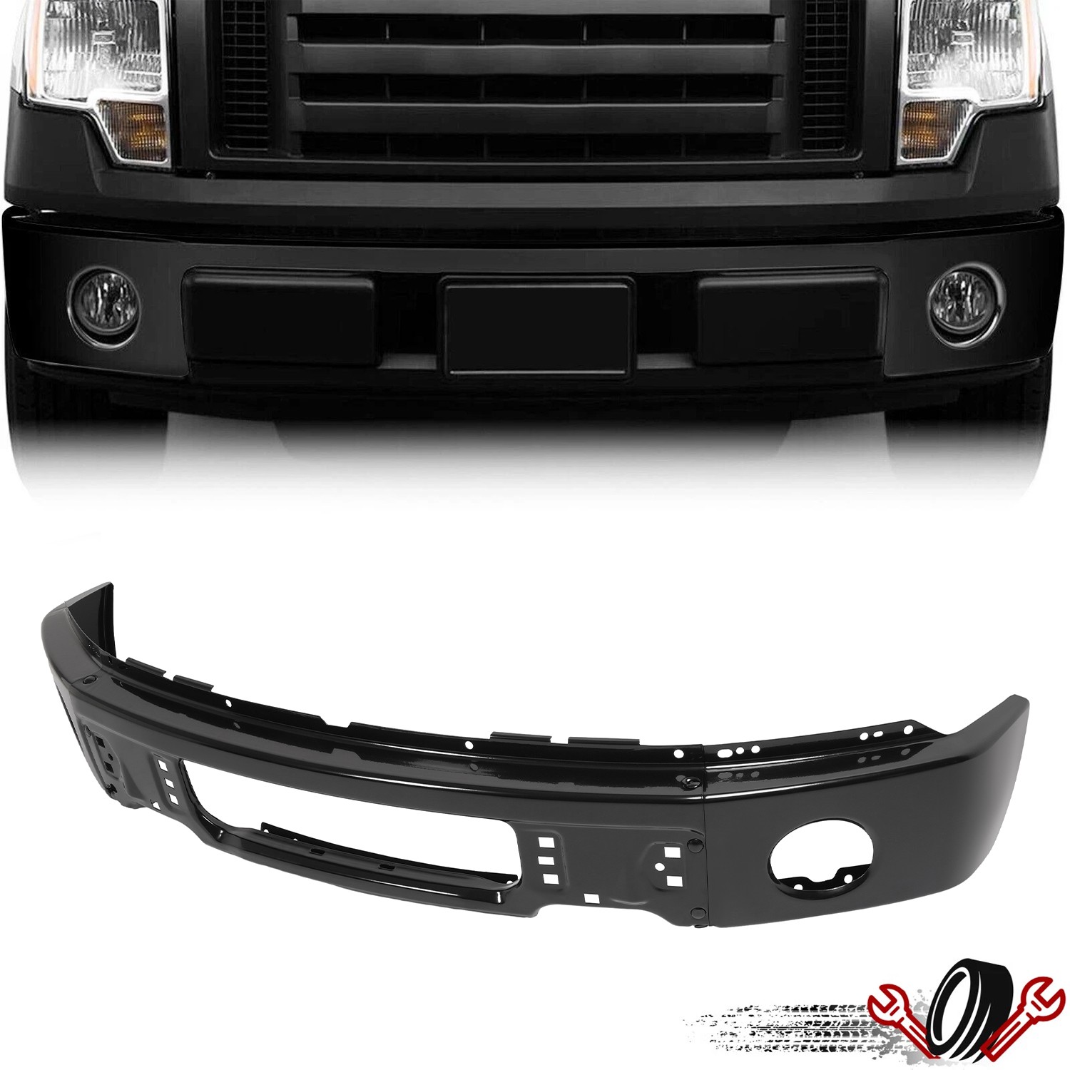 Front Black Steel Bumper Face Bar For Ford F150 2009-2014 w/ Fog Light US NEW