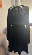 Michael Kors Women's Black/Gold Tie-Neck Dewdrop Texture Dress Size Small