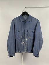 French chore Vintage 1950s Blue Moleskin Faded Distressed Work Jackat Sz M