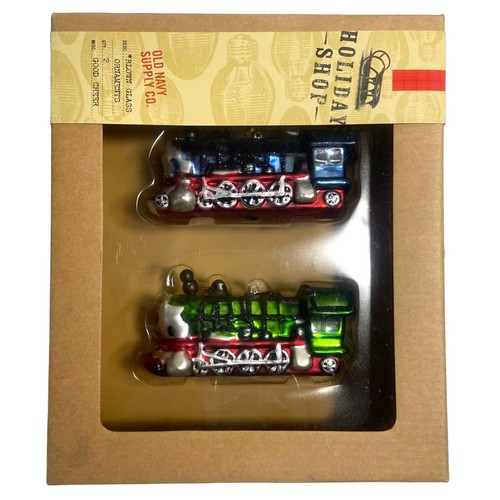 Old Navy Supply Co Vidrio Soplado a Mano Adorno de Navidad Verde Azul Tren