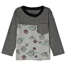 ANDY & EVAN Boy's 25204 STRIPE PLANET POCKET TEE Gray STRAIGHT HEM T-SHIRT- 5Y