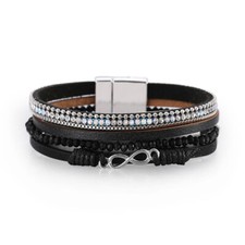 Bohemian PU Leather Bracelet Layered Magnetic Clasp Rhinestone 8 Design Cuff 2pc