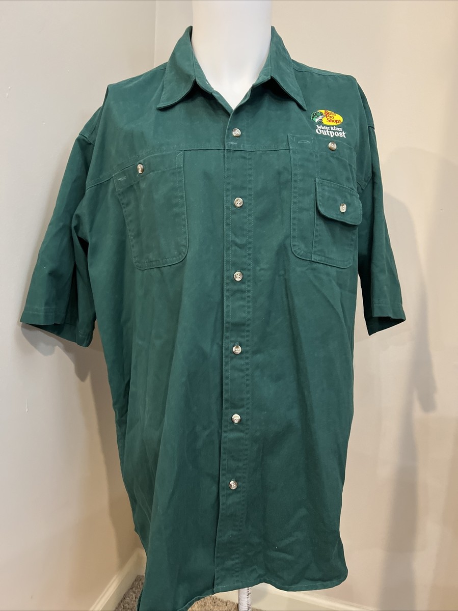 Bass Pro Shops Red Head Green Staff Button Down Shirt White