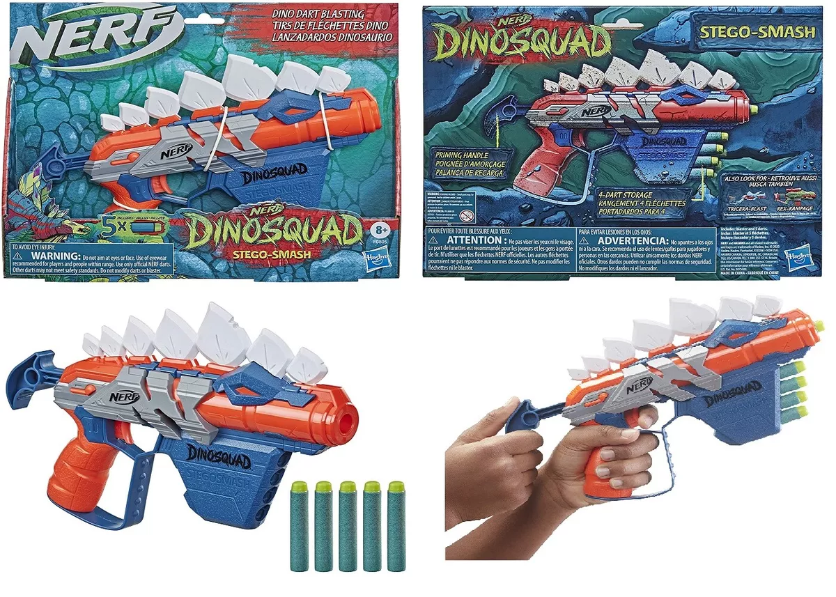 Nerf DinoSquad Stego-smash Dart Blaster Dinosaur Toy, 5 Nerf Elite Darts,  Stegosaurus Design