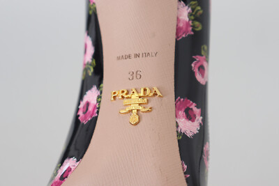 【PRADA】lady's 厚底heelスリッパ ミュール black／white／pink PRADA Shoes Black Leather Floral Heels Stilettos Pumps EU39