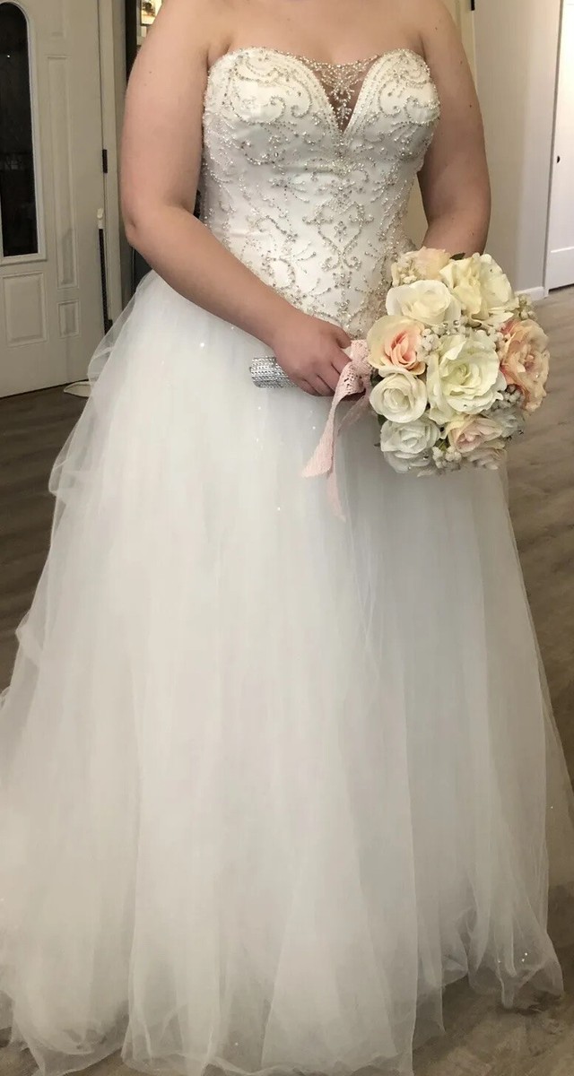 NWT DAVIDs Bridal SZ 14 Beaded Illusion Tulle Ball Gown Wedding Dress  Strapless | eBay