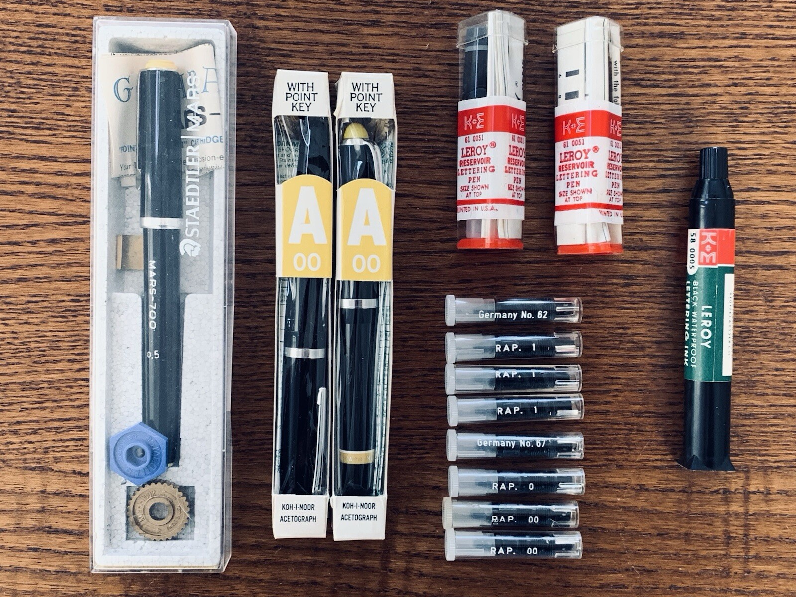 Lot of Vintage Koh I Noor, Leroy K+E, Staedtler Mars Technical Drafting Pens NOS