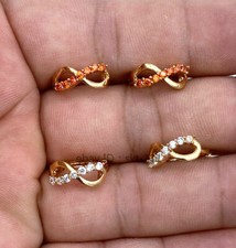 2 paia di orecchini a cerchio piccoli ORO 9K bianco rosso cristallo massiccio Lady Girl