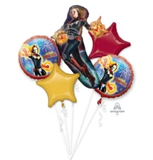 Marvel Movie Captain Marvel Birthday Party Favor 5 CT Foil Balloon Bouquet
