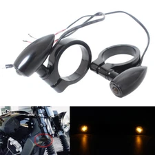 Pair Motorcycle LED Amber Turn Signal Light 41mm Front Rear Fork Clamp Universal