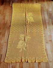 Tenda gialla a vetro in puro cotone vintage lavorazione a Filet all'uncinetto