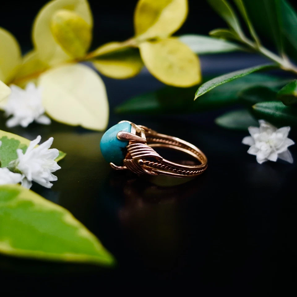 Vintage 18CT Rose Gold Turquoise Ring - Stunning — 第 3/4 张图片
