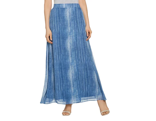 FALDA LARGA LISA RINNA XS AZUL CHAMBRAY ESTAMPADO IMITACIÓN ENVOLTURA - Imagen 1 de 4
