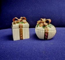 2 Fitz and Floyd Square -n- Heart Shaped  Christmas Package Trinket Boxes
