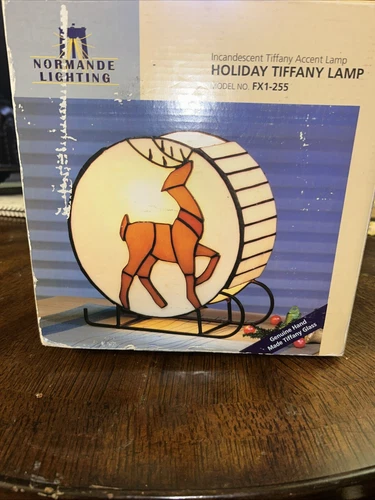 VTG Holiday Tiffany Lamp By Normande Lighting Christmas Reindeer Model Fx1-255
