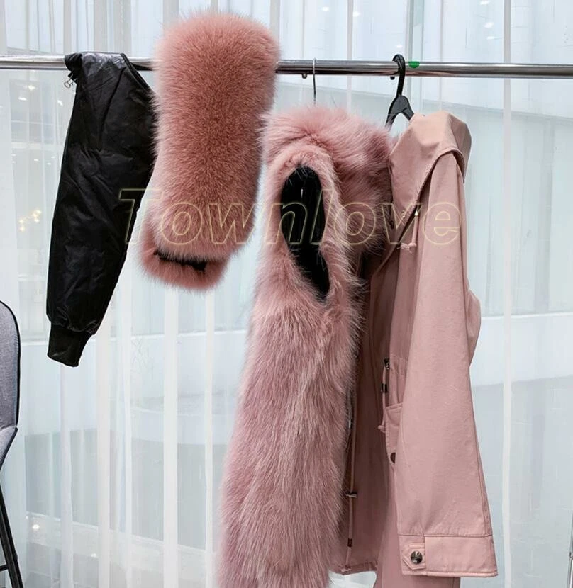 Abrigo chaqueta cálida Parkas de invierno forrada de piel de zorro real con capucha para mujer de lujo Foto 3 de 4