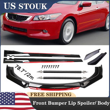 Glossy Black Look Red Front Lip Chin Bumper Side Skirt For Honda Accord N