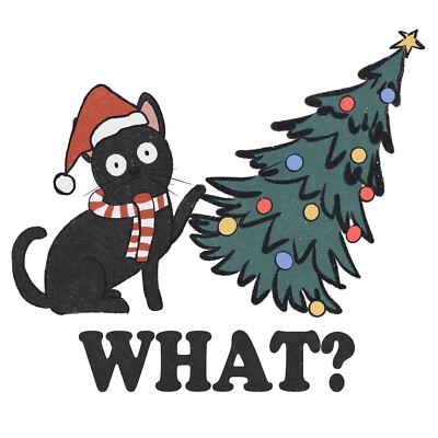 Cat Sticker Funny Knocking Over Christmas Tree Merry I Do What I Want (4 Inch)