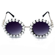 mincl/Vintage Round Pearl Sunglasses Women Luxury Alloy Oversized Frame Party...