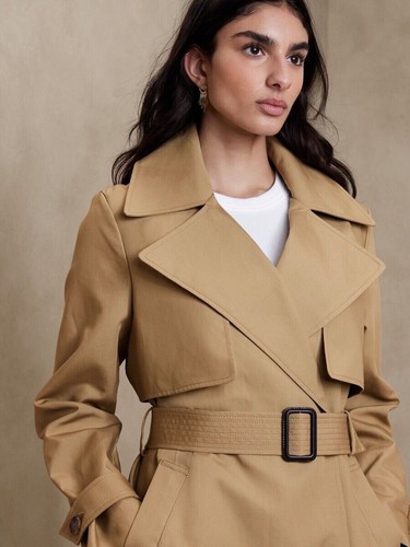 BNWT BANANA REPUBLIC $300 RIO BONDED TRENCH COAT IN SIZE L KHAKI BEIGE - Picture 2 of 16