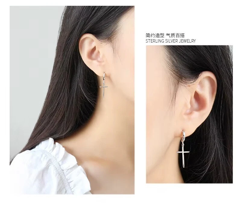 Damen Kreuz Ohrringe 925 Sterling Silber Hypoallergene Ohrringe OHRSCHMUCK - Bild 2 von 4