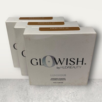 Huda Beauty GloWish Luminous Pressed Powder 07 TAN LIGHT Full Size New LOT OF 3