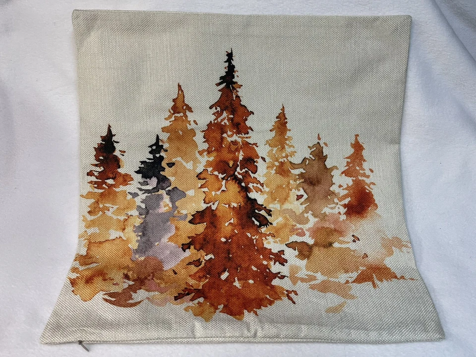 Brown Gold TREES Nature Scenic Wildlife Linen Throw Pillow Cover Fall Home Decor - Image 2 of 4